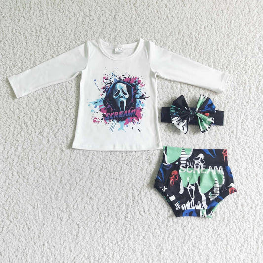 Promotion Baby Girl Short Sleeves Ghost Shirt Bummie Halloween Outfit RTS