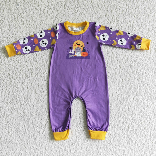 Promotion Baby Infant Long Sleeves Halloween Ghost Pumpkin Purple Romper RTS