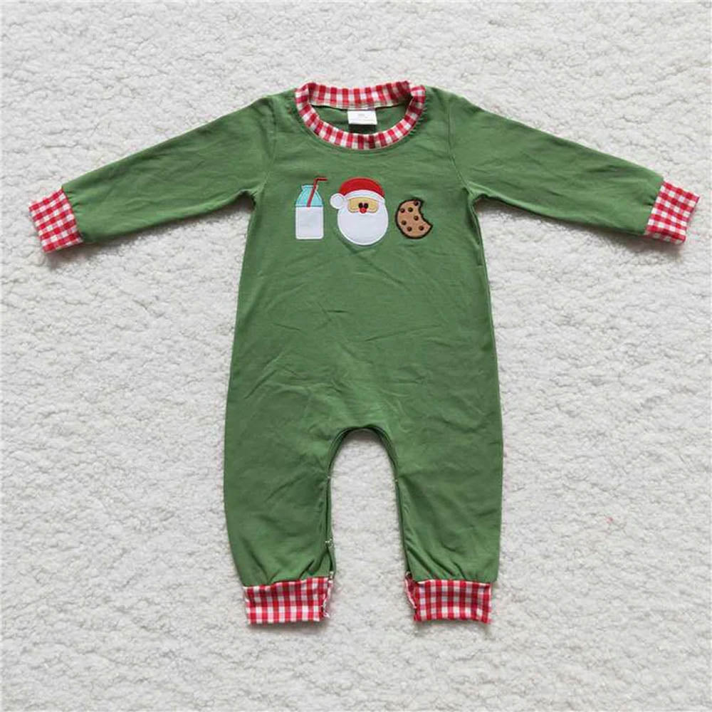 Baby Boy Girl Toddler Embroidery Milk Cookie Santa Sibling Christmas Romper Set RTS