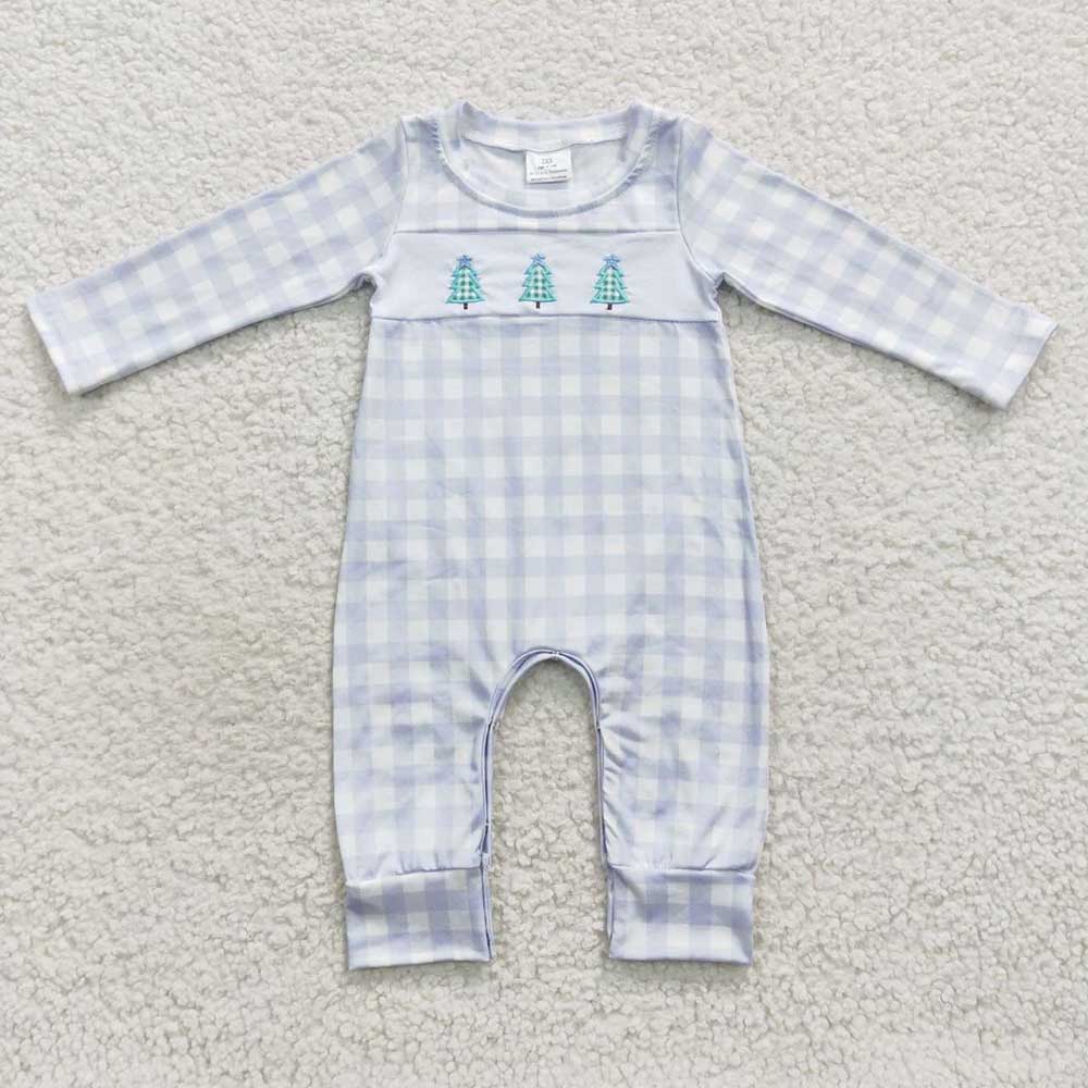 Sibling Boys Girls Long Sleeves Christmas Tree Embroidery Romper Set Clothes RTS