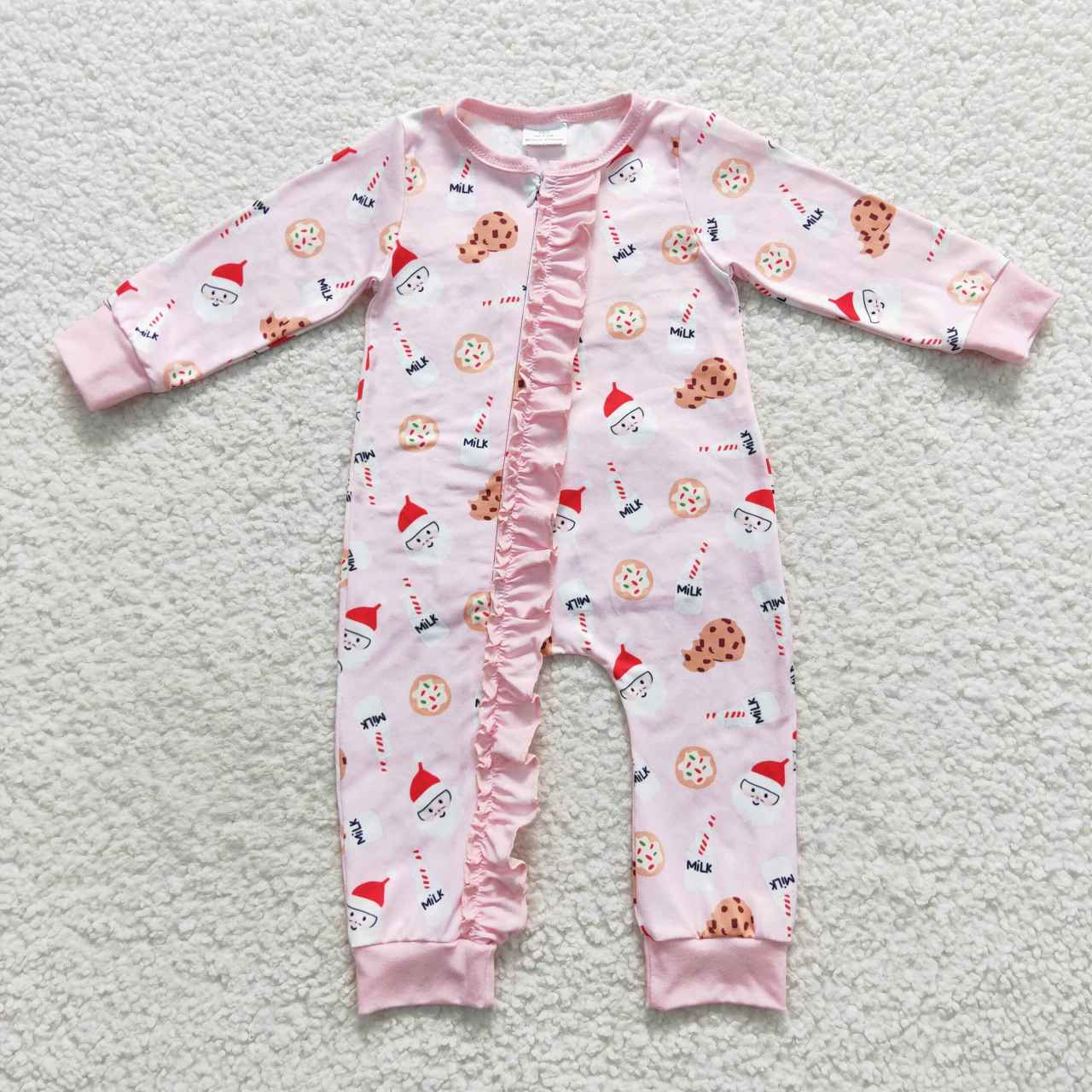 Sibling Boys Girls Kids Cookies Milks Santa Christmas Zipper Romper Pajamas Sets RTS