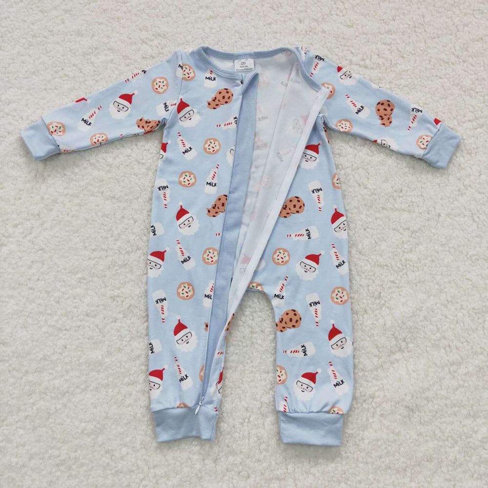 Sibling Boys Girls Kids Cookies Milks Santa Christmas Zipper Romper Pajamas Sets RTS
