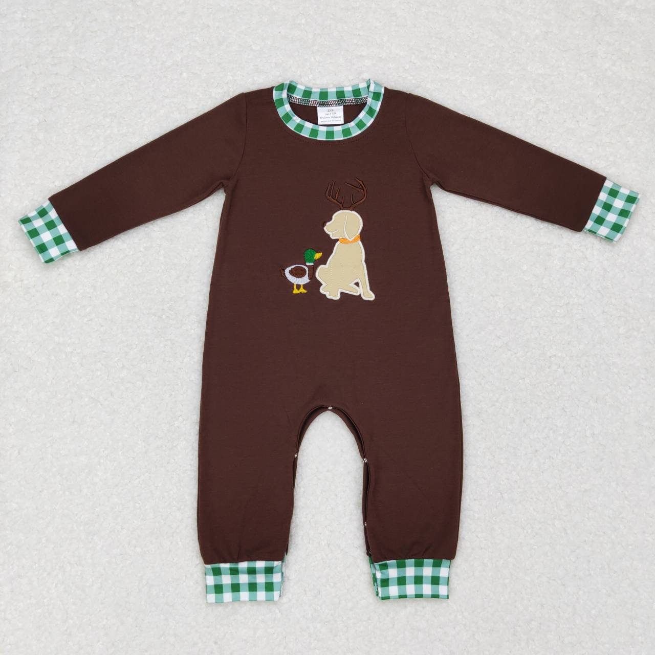 Baby Boy Long Sleeves Dogs Ducks Embroidery Sibling Hunting Romper Clothes RTS