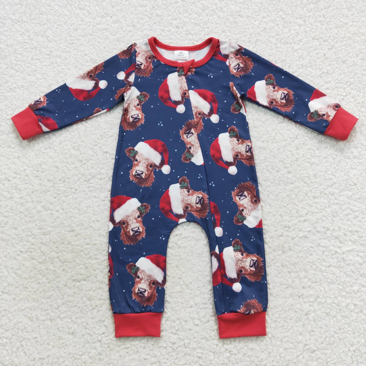 Sibling Boys Girls Long Sleeves Christmas Cows Zipper Romper Pajamas Set Clothes RTS
