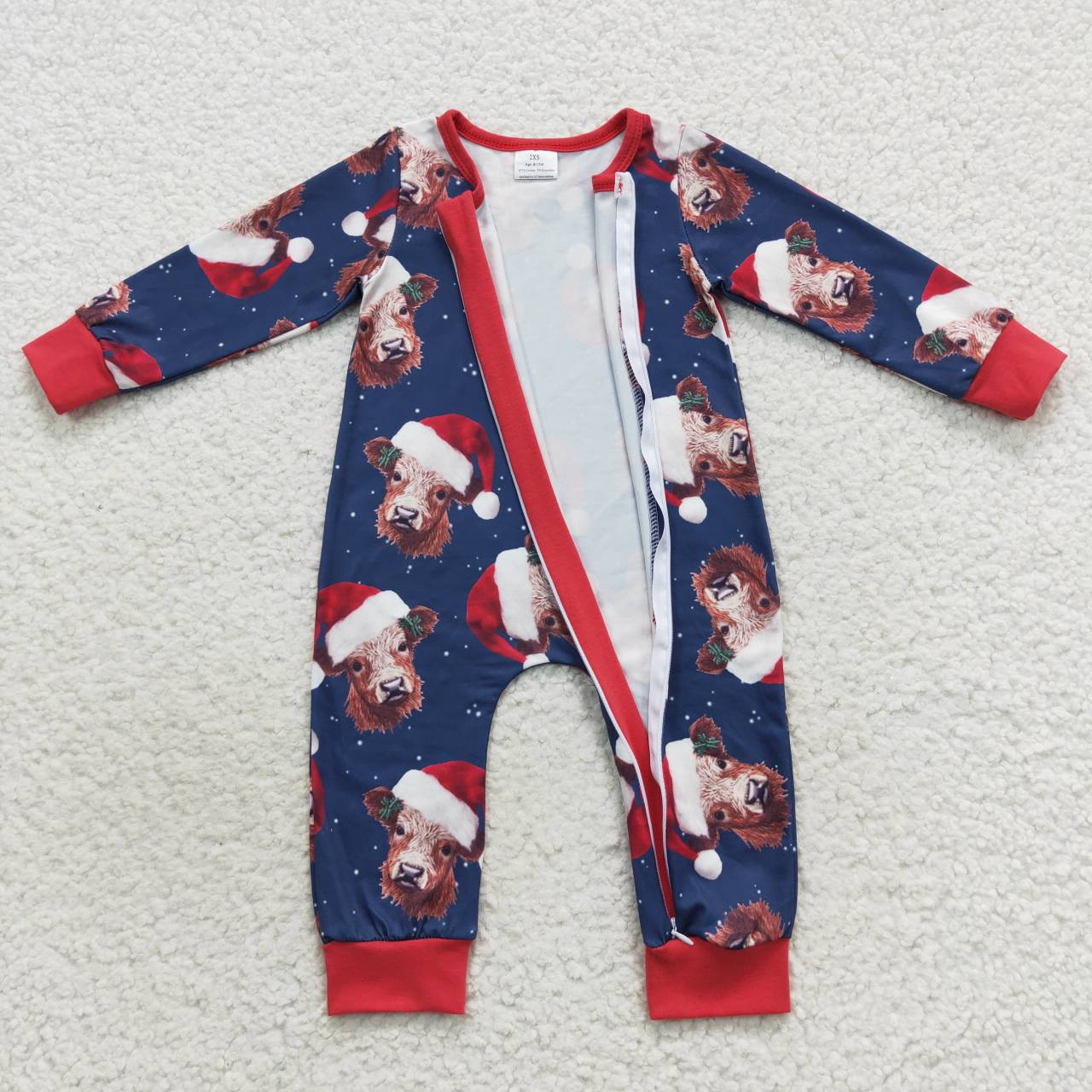 Sibling Boys Girls Long Sleeves Christmas Cows Zipper Romper Pajamas Set Clothes RTS