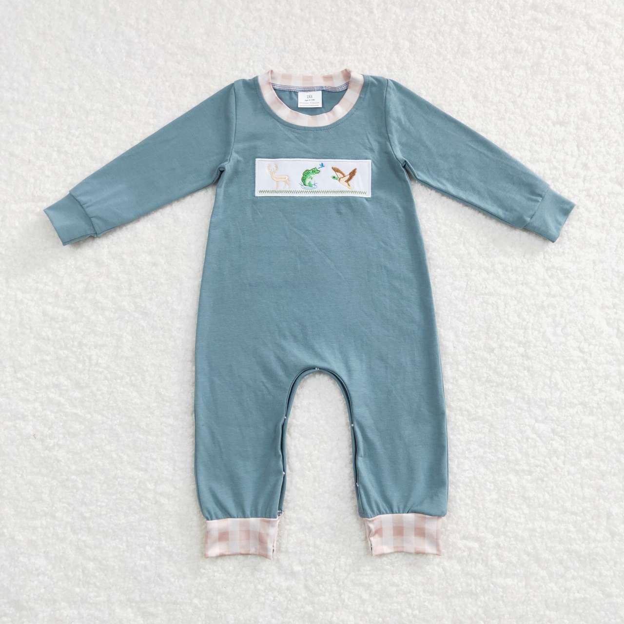 Baby Boy Long Sleeves Dogs Ducks Embroidery Sibling Hunting Romper Clothes RTS