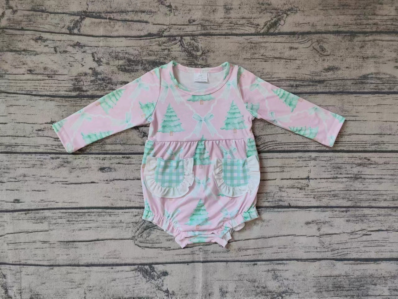Baby Girl Christmas Tree Long Sleeves Bubble Romper