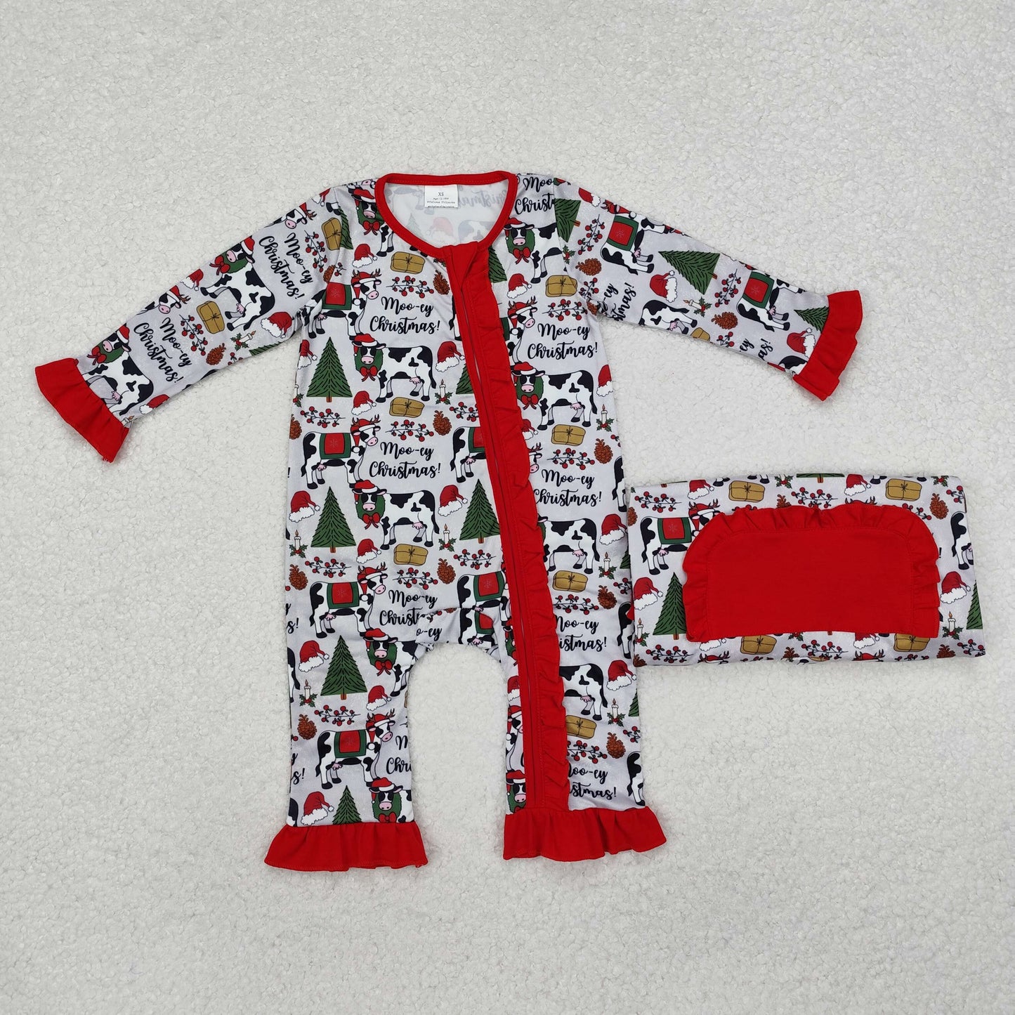 Sibling Boys Girls Kids Christmas Cows Farm Zipper Romper Dress Set Pajamas Clothes RTS