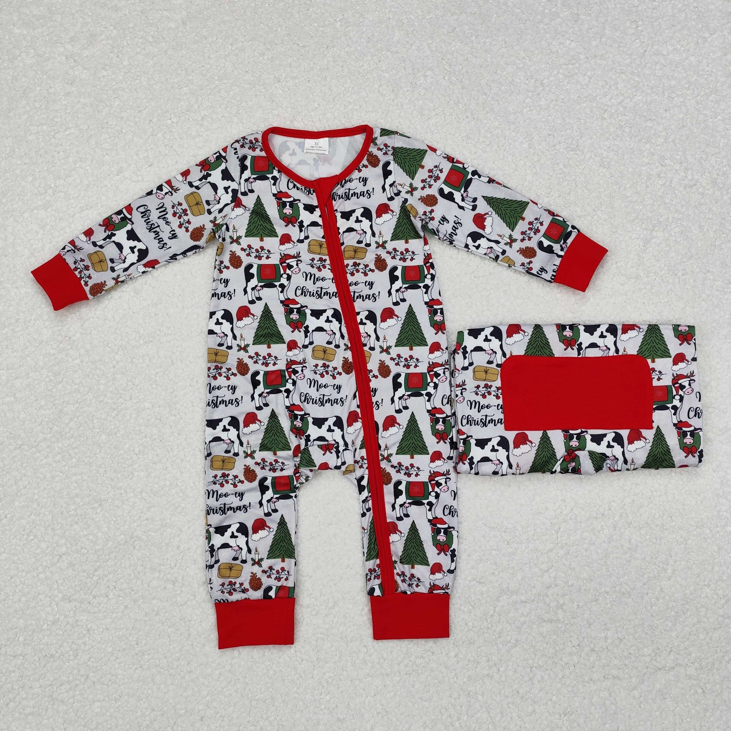 Sibling Boys Girls Kids Christmas Cows Farm Zipper Romper Dress Set Pajamas Clothes RTS