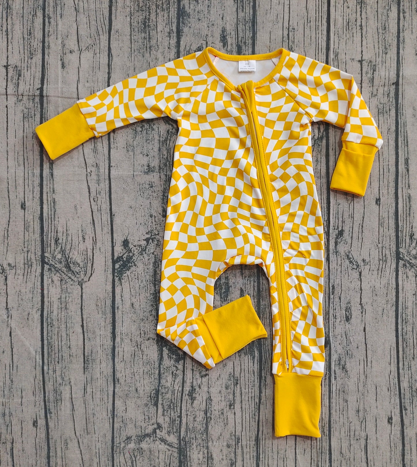 ( No moq ) Preorder Baby Boys Infant Long Sleeves Yellow Checkered Zipper Romper