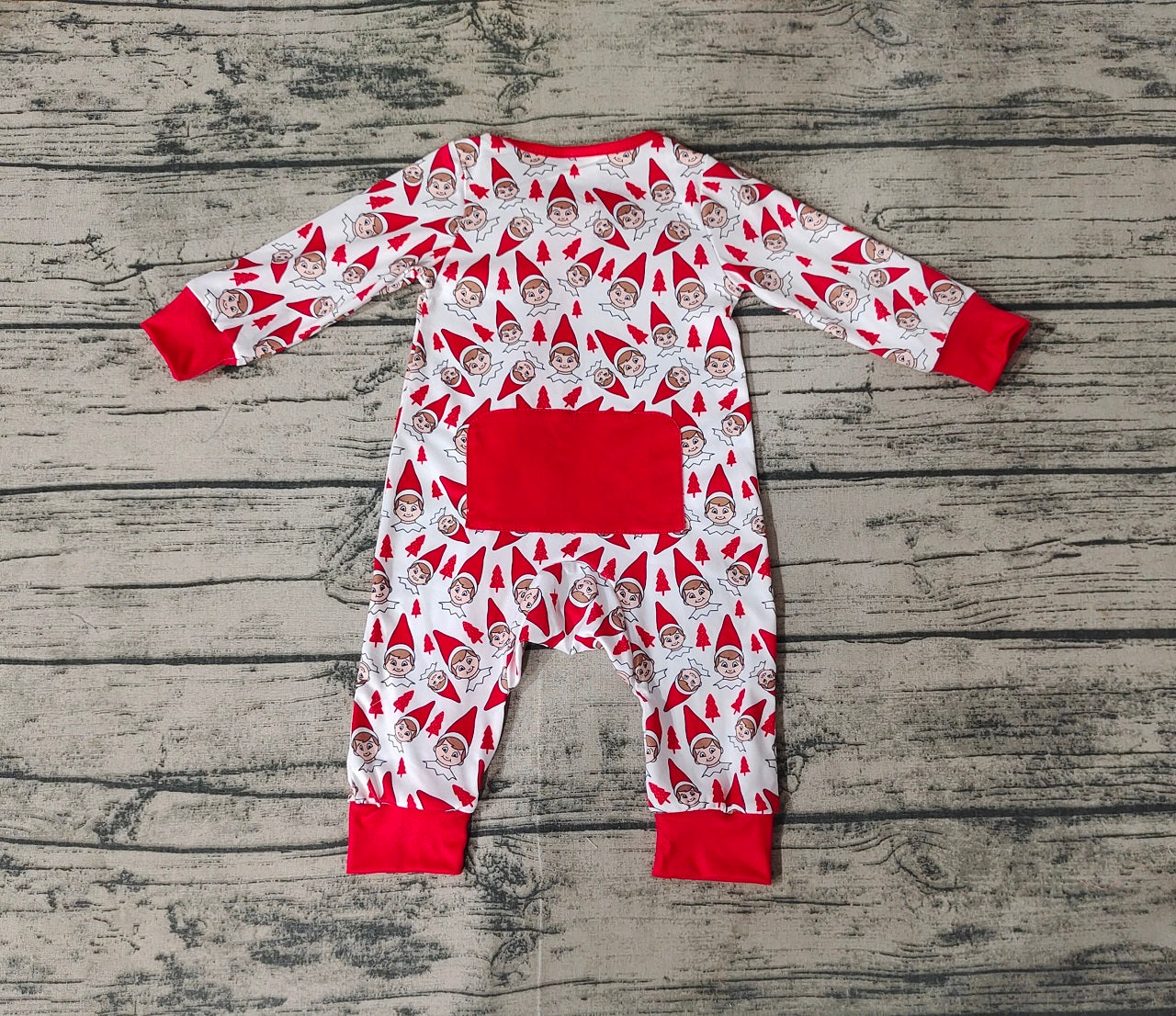 Baby Infant Kids Long Sleeves Red Christmas Zipper Romper