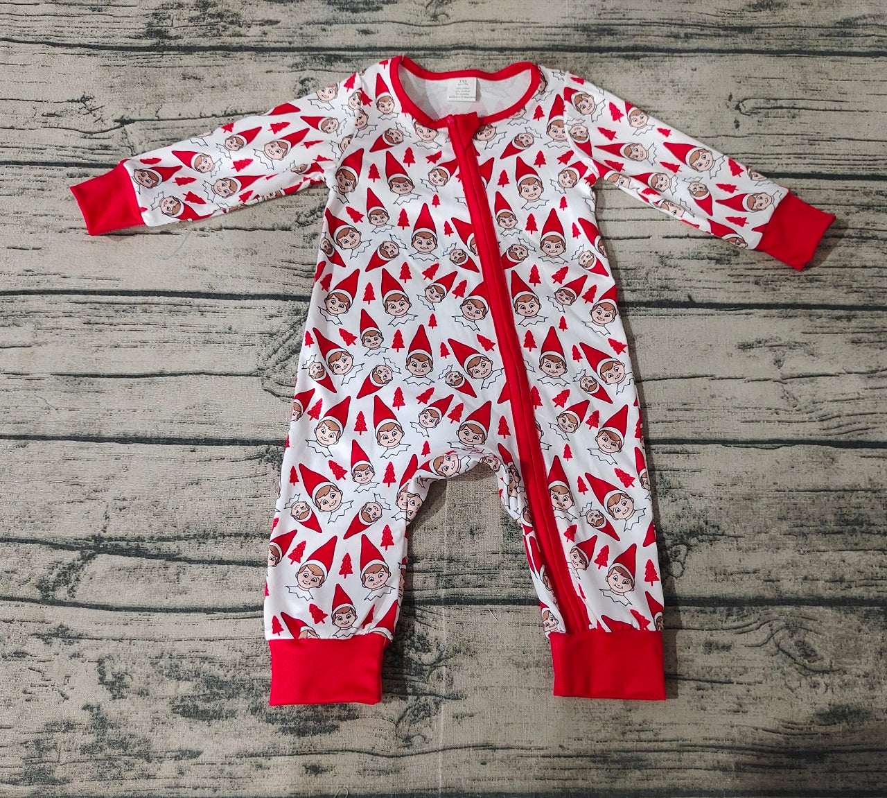 Baby Infant Kids Long Sleeves Red Christmas Zipper Romper
