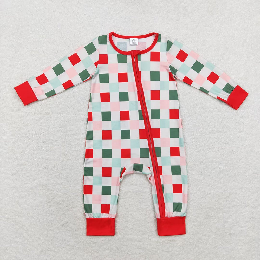 Adult Kids Christmas Checkered Pajamas Sibling Family Romper Set