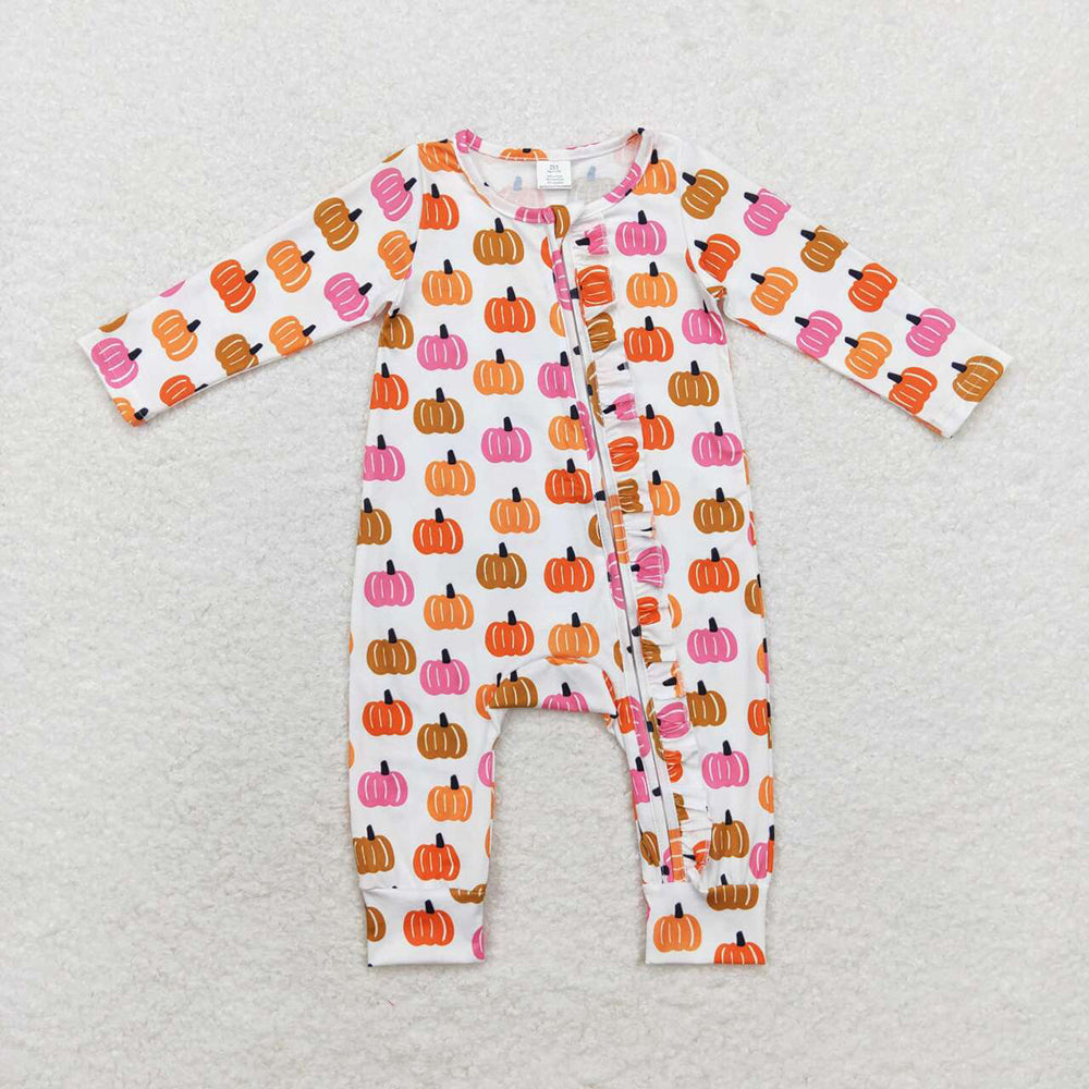 Baby Boy Girl Long Sleeves Pumpkins Zipper Sleeper Romper Sibling Fall Clothes RTS