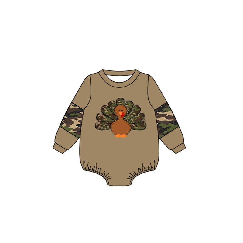 Pre-order Baby Boy Infant Thanksgiving turkey Camo Romper