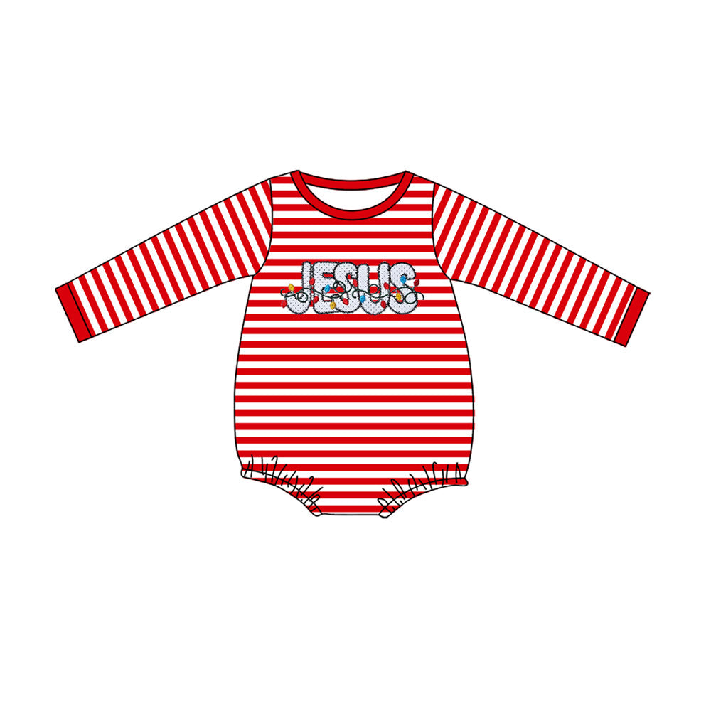 Pre-order Baby Boy Infant Christmas Stripes Jesus Red Stripes Romper