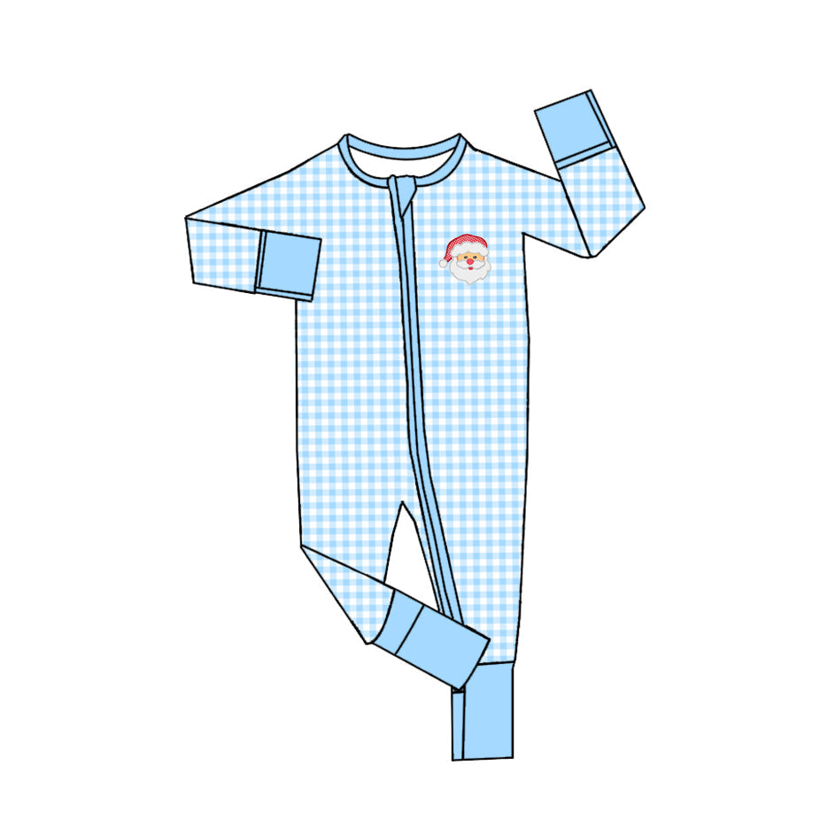 Pre-order Baby Boy Infant Christmas Blue Checkered Santa Zipper Romper
