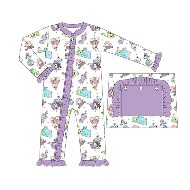 Pre-order Baby Girl Infant Long Sleeves Monster Zipper Purple Romper