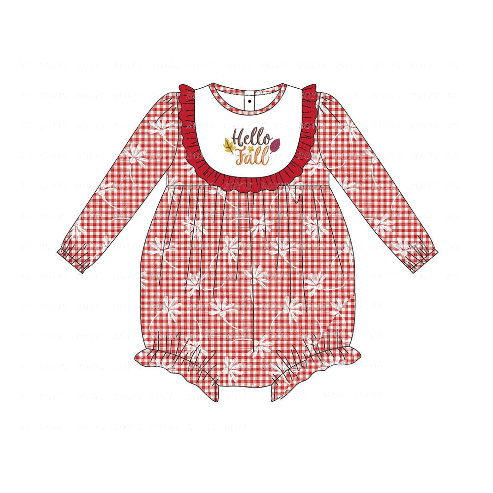 Pre-order Baby Girl Infant Hello Fall Red Plaid Bubble Romper