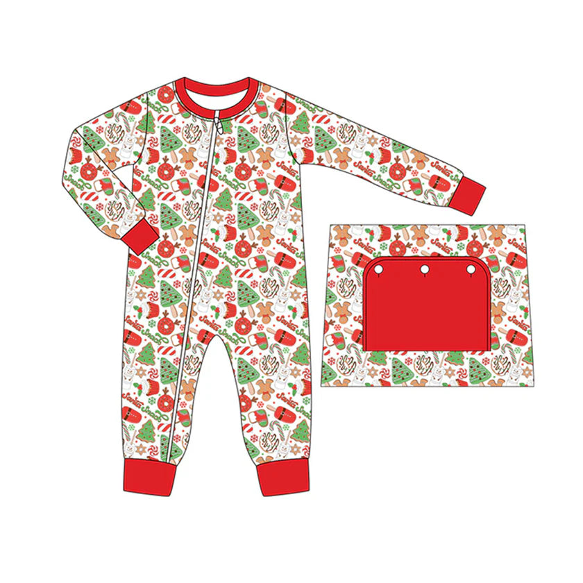 Pre-order Baby Boy Christmas Tree Gingerbread Zipper Long Sleeve Romper