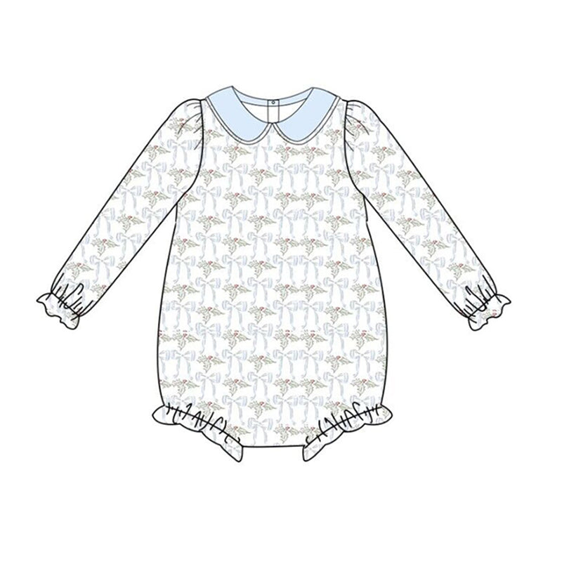 Pre-order Baby Girl Long Sleeves Christmas Bows Bubble Romper