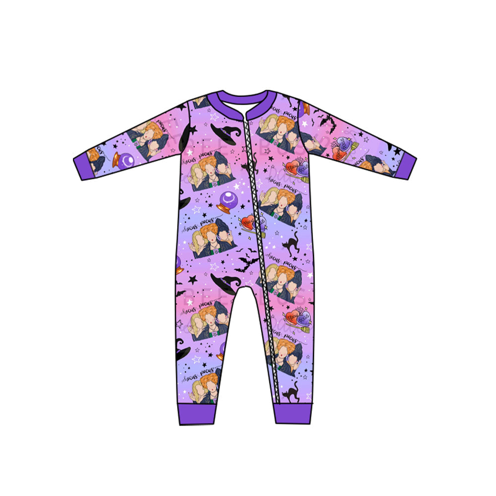 Pre-order Baby Girl Halloween Purple Witches Zipper Romper