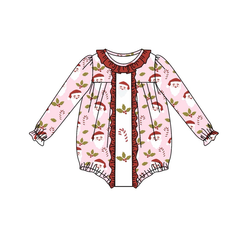 Pre-order Baby Girl Christmas Santa Leaves Bubble Romper
