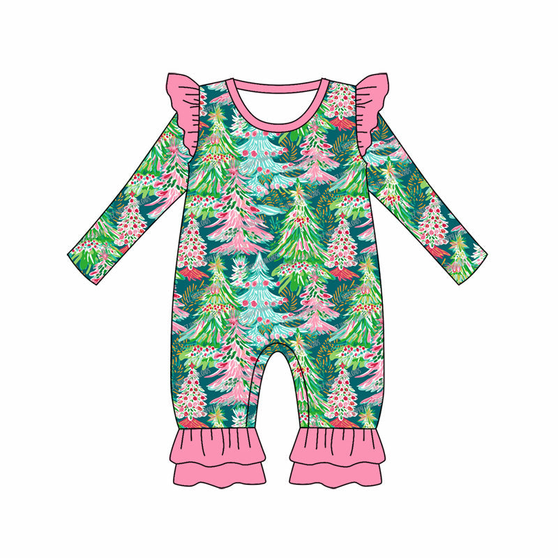 Pre-order Baby Girl Long Sleeves Christmas Trees Romper