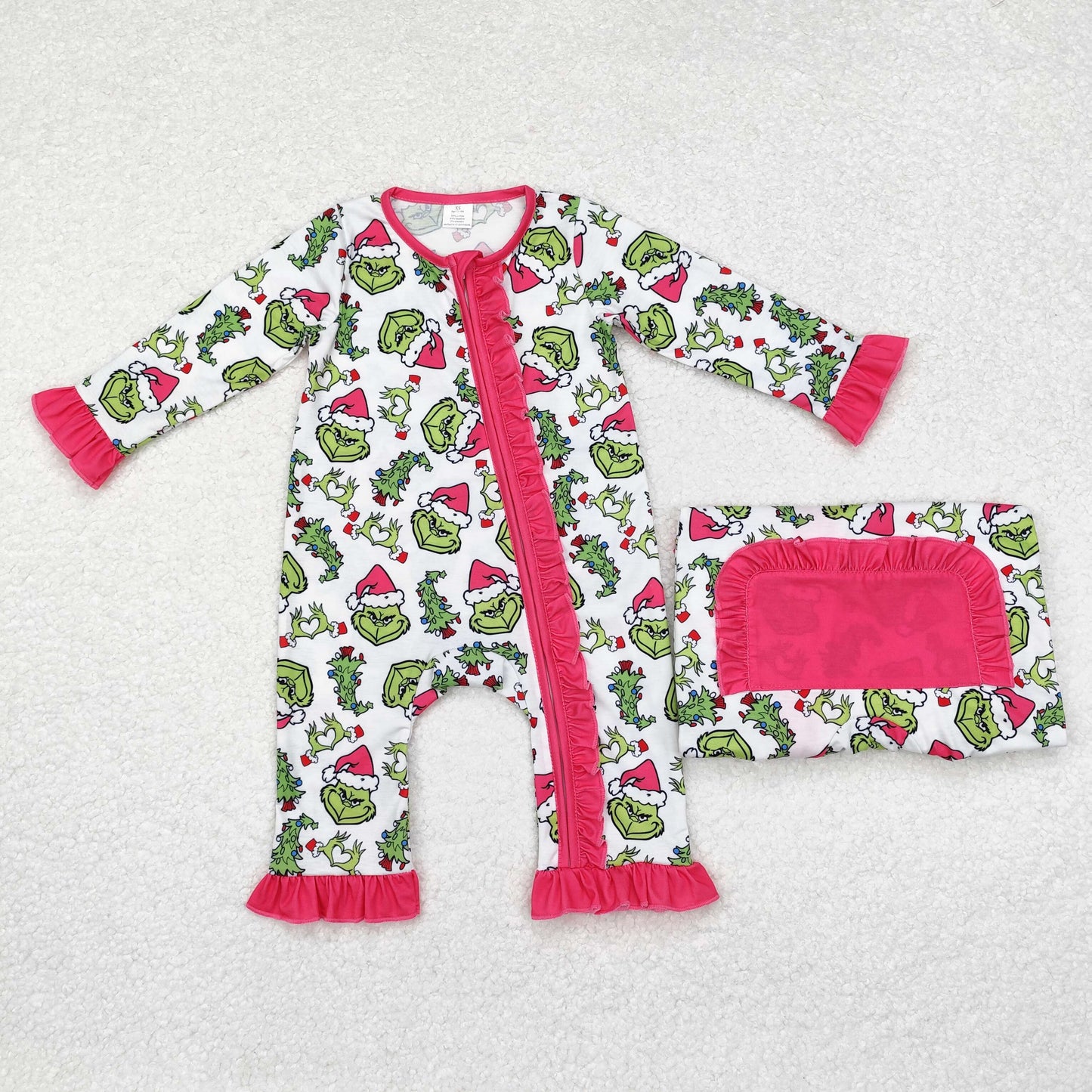 Boys Girls Adult Family Christmas Green Face Sibling Dress Romper Set Kids Pajamas RTS