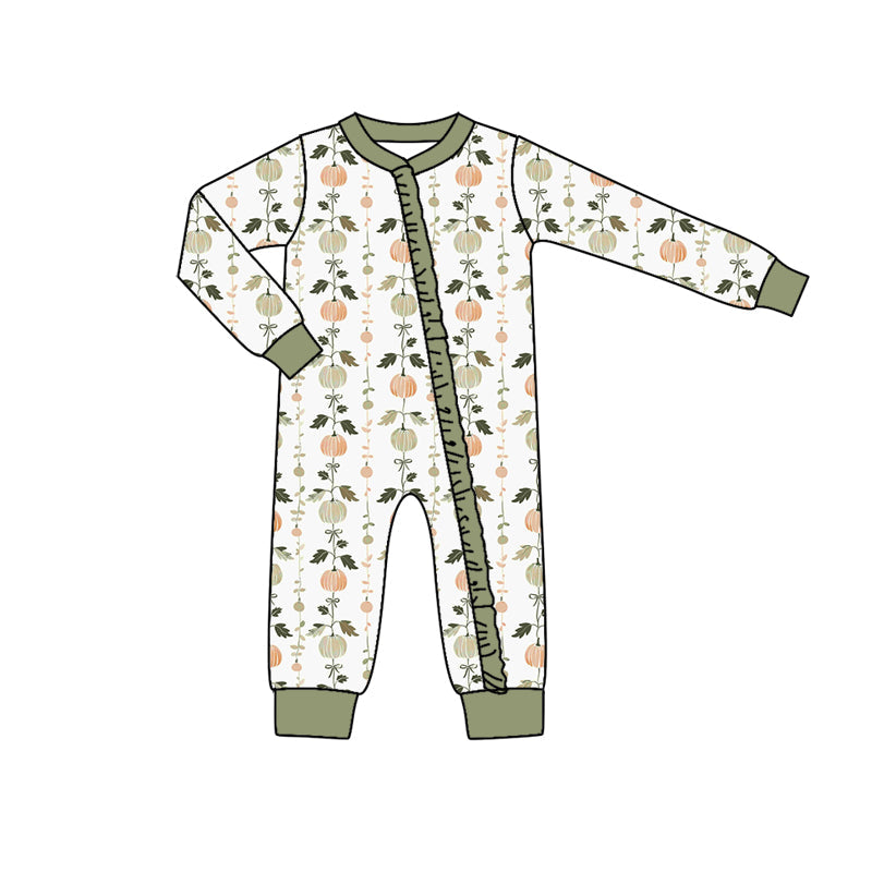 Pre-order Baby Infant Toddler Girl Green Pumpkins Zipper Romper