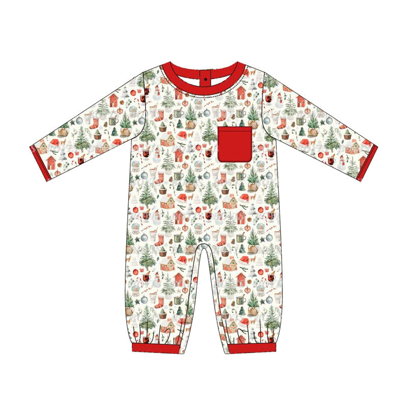 Pre-order Baby Boy Long Sleeves Christmas House Pocket Romper