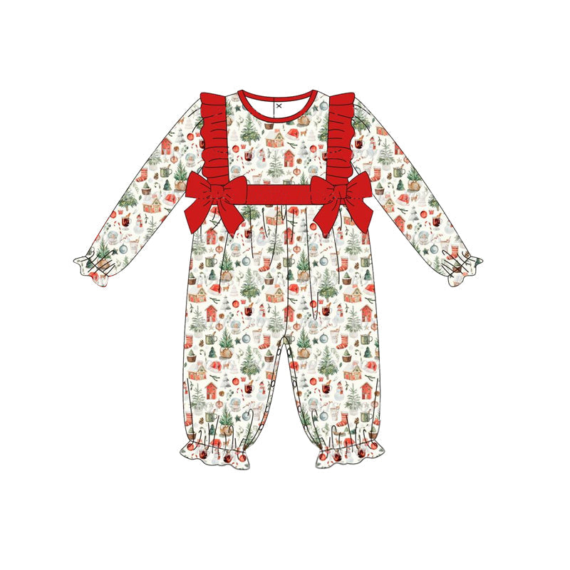 Pre-order Baby Girl Long Sleeves Christmas House Bows Romper