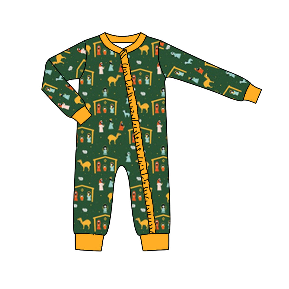 Pre-order Baby Girl Long Sleeves Nativity Green Zipper Romper