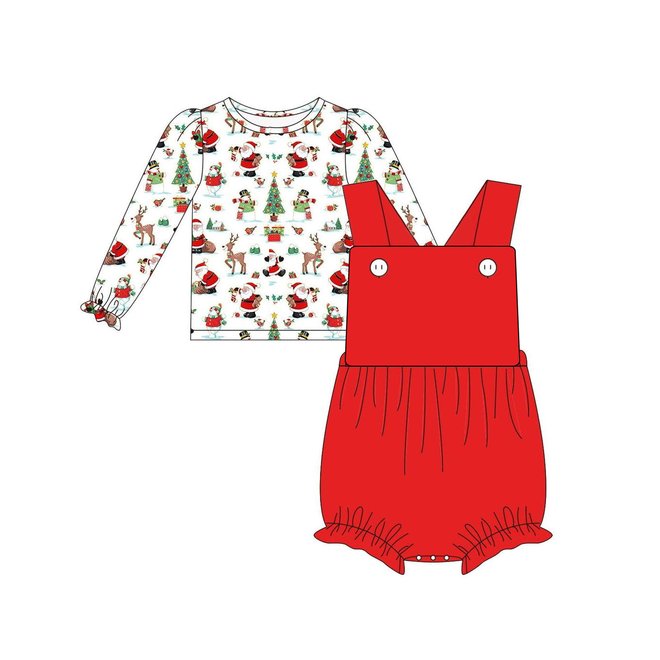 Pre-order Baby Girl Christmas Tree Tops Red Romper Set