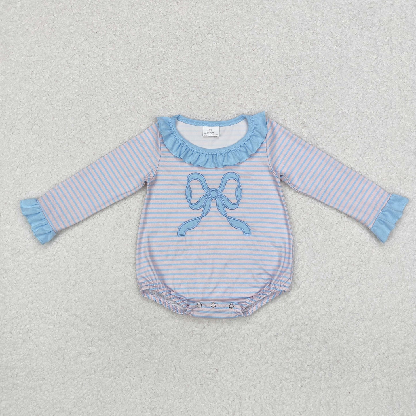 Baby Girl Long Sleeves Embroidery Bow Stripes Sibling Sister Romper Dress Clothes