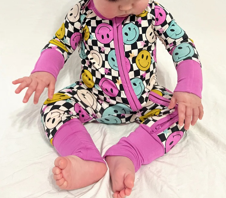 Pre-order Baby Infant Girl Checkered Smiles Zipper Romper