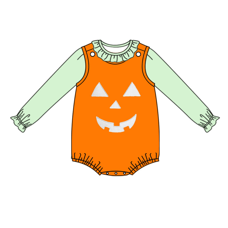 Pre-order Baby Girl Halloween Green Long Sleeves Pumpkin 2pcs Romper