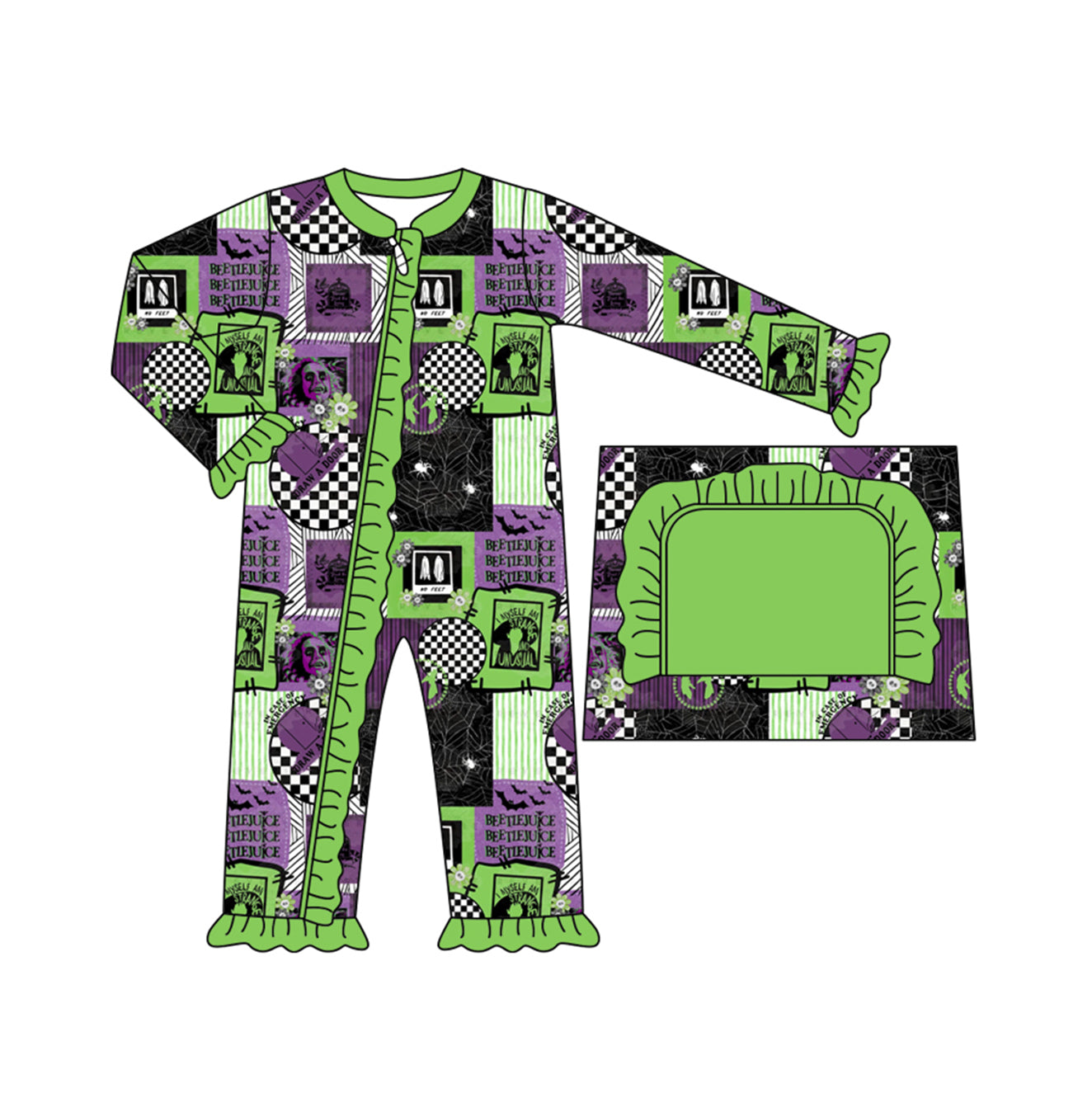 Pre-order Baby Girl Halloween Green Long Sleeves Zipper Romper