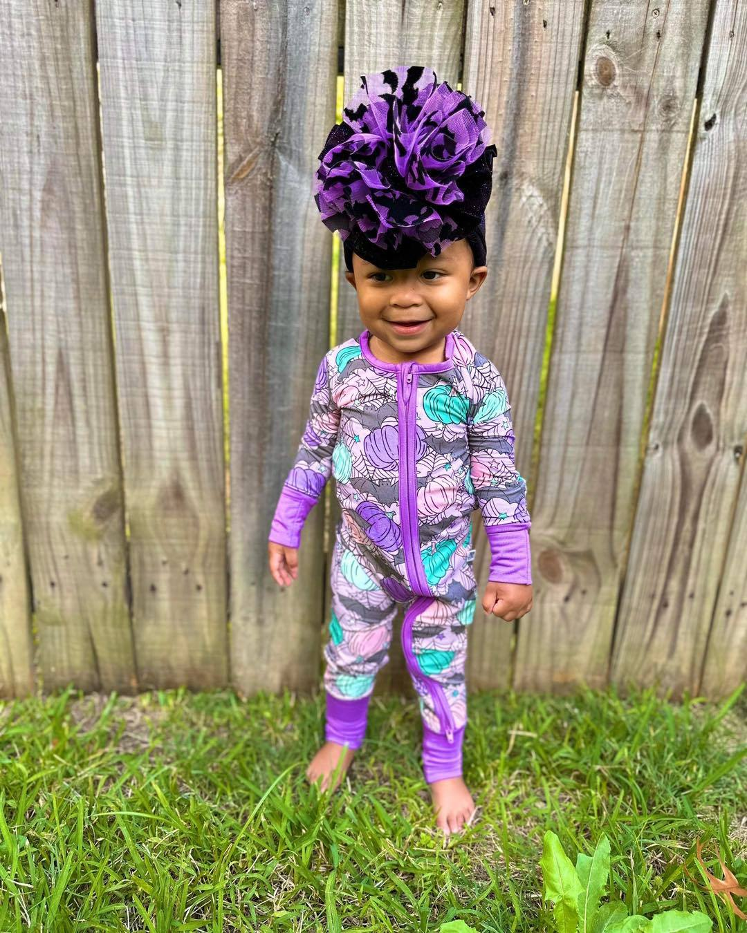 Pre-order Baby Girl Purple Pumpkins Fall Zipper Romper