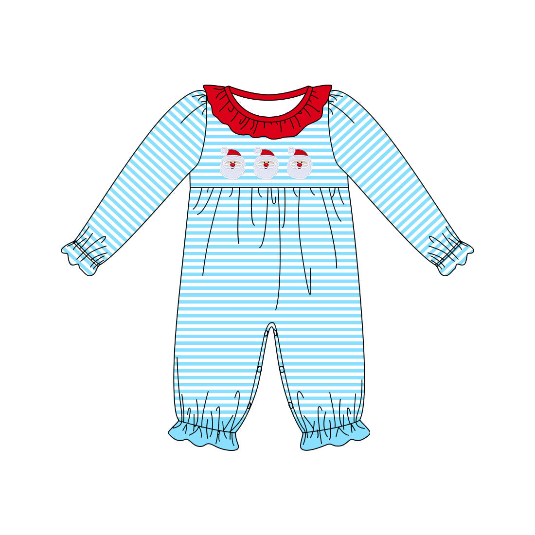 Pre-order Baby Girl Blue Stripes Christmas Santa Ruffle Romper