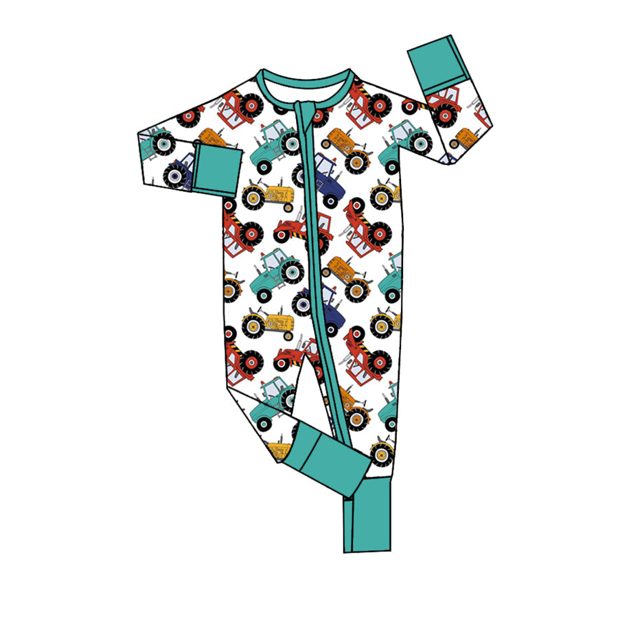 Pre-order Baby Boy Long Sleeves Farm Tractor Zipper Romper