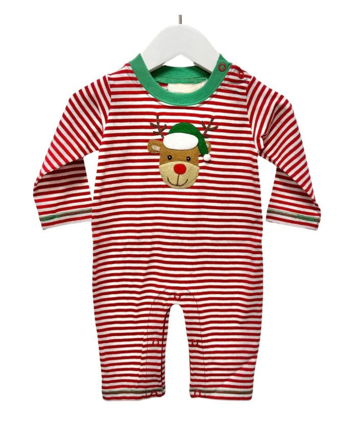 Pre-order Baby Boy Red Stripes Christmas Deer Long Sleeves Romper