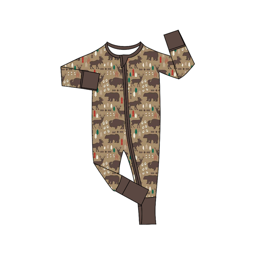 Pre-order Baby Girl Long Sleeves Western Deer Aztec Zipper Romper