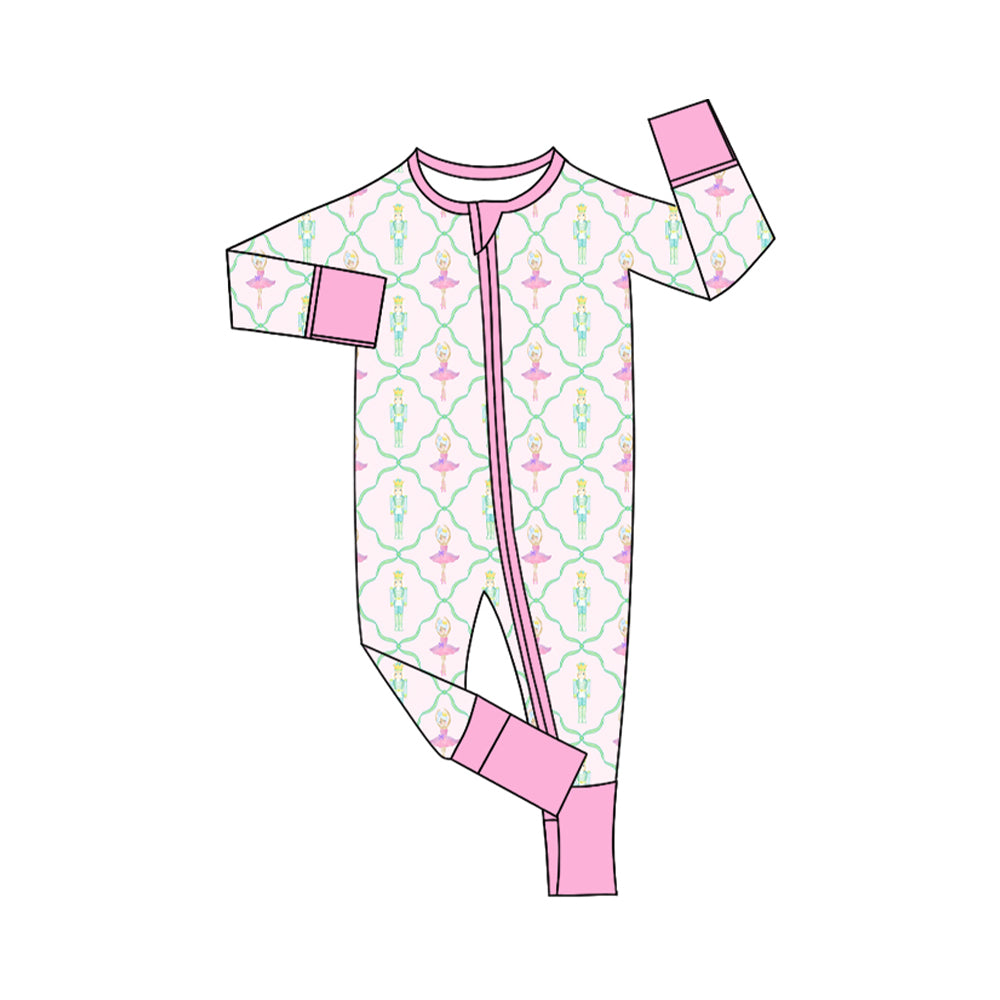 Pre-order Baby Girl Soldier Christmas Zipper Long Sleeves Pink Romper