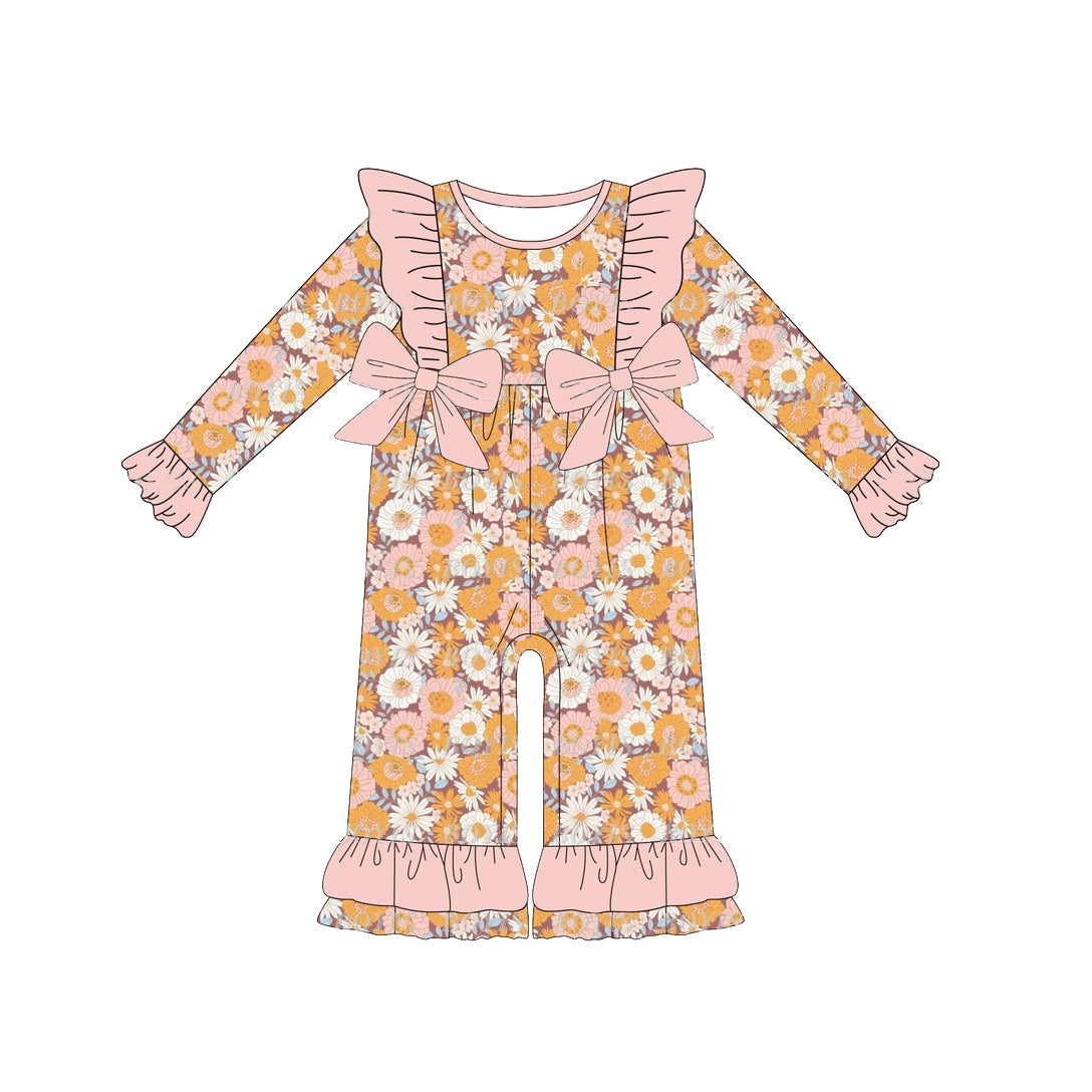 Pre-order Baby Girl Pink Bows Flower Long Sleeves Romper