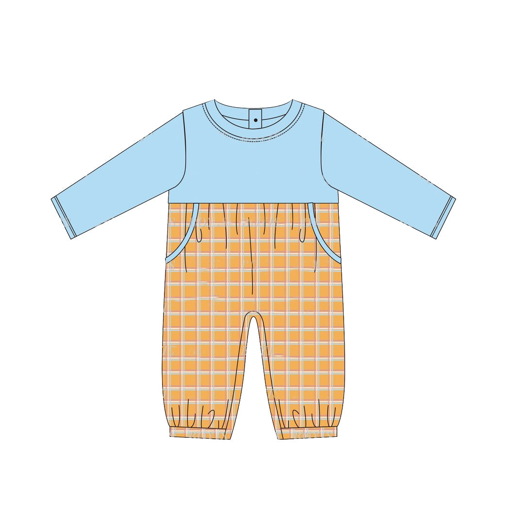Pre-order Baby Boy Blue Orange Checkered Romper