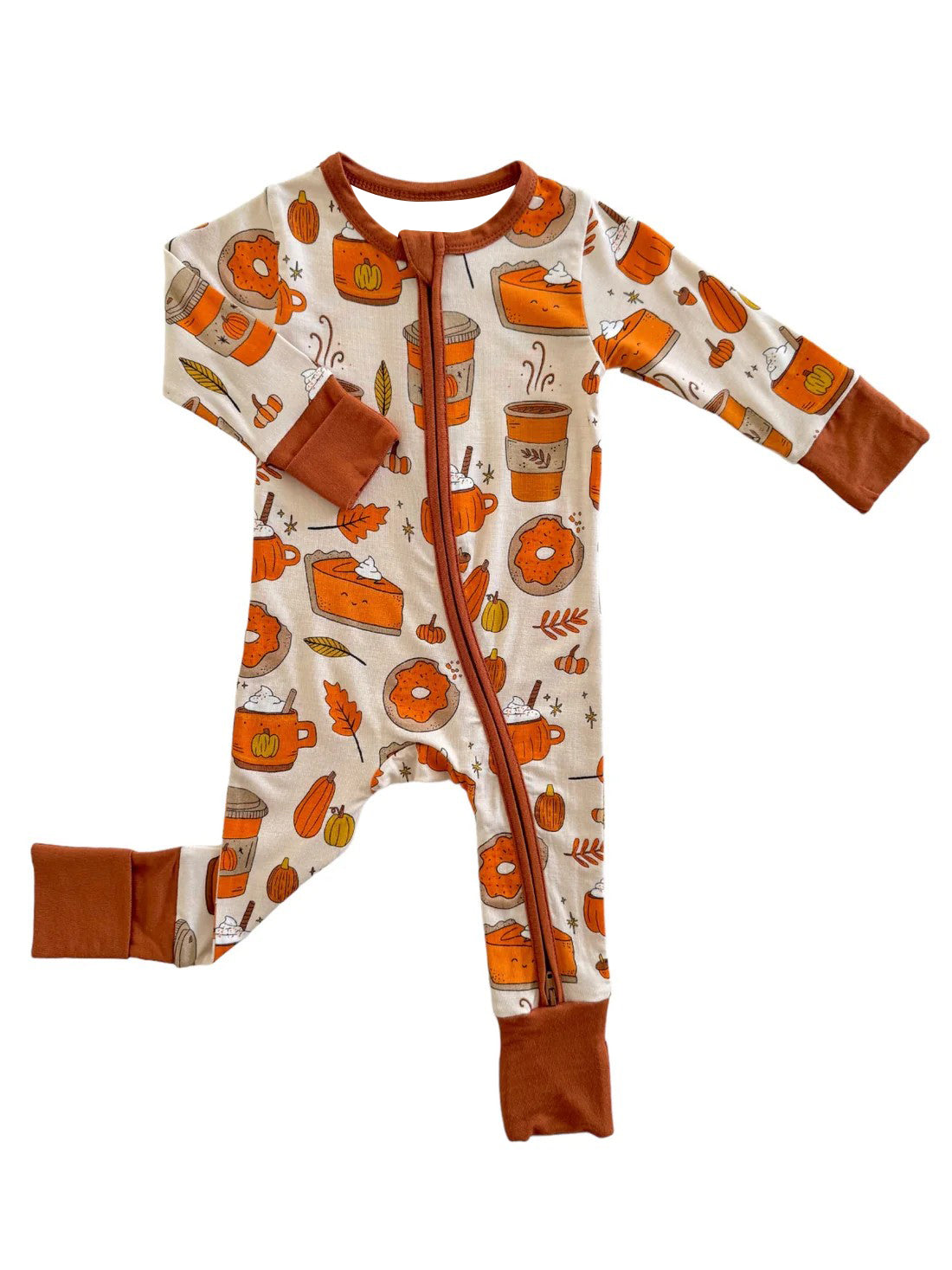 Pre-order Baby Girl Fall Pies Cups Coffee Zipper Romper