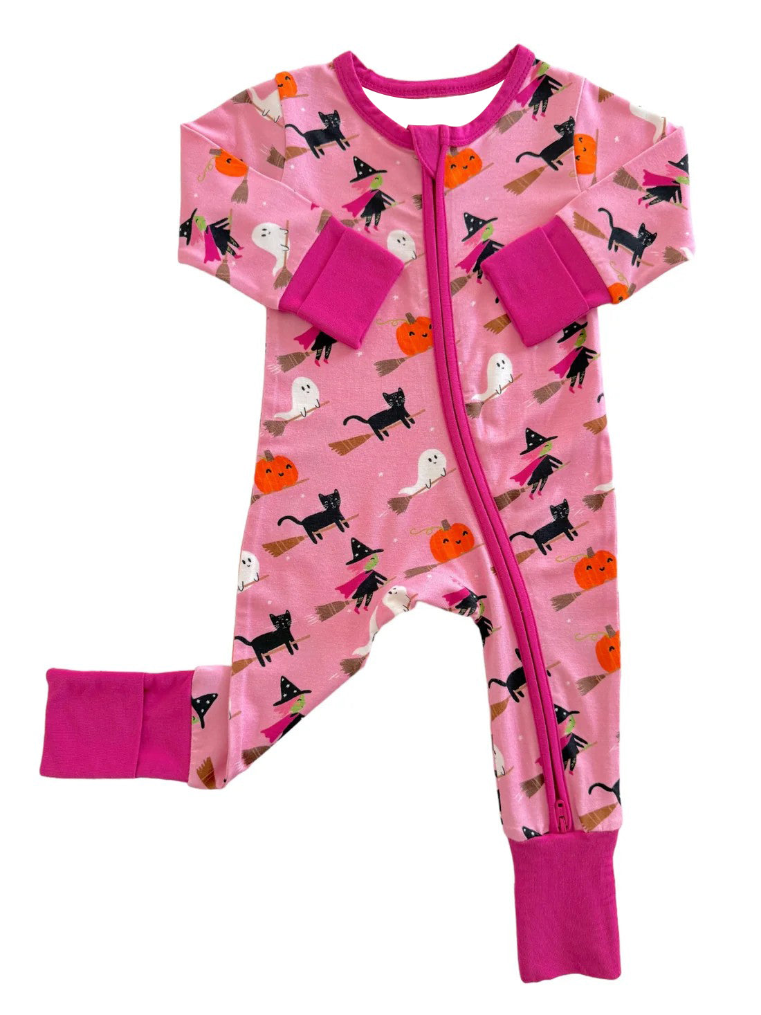 Pre-order Baby Girl Pink Halloween Pumpkin Ghost Zipper Romper