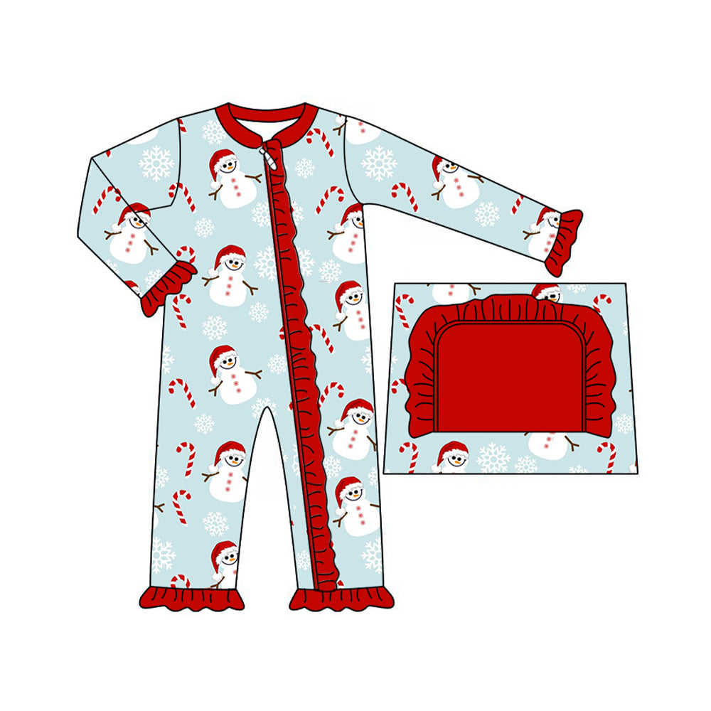 Pre-order Baby Girl Christmas Blue Snowman Zipper Romper
