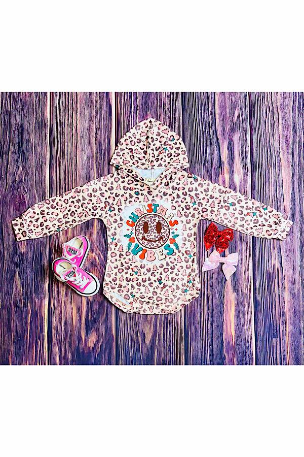 Pre-order Baby Girl Christmas Smile Leopard Hooded Tops